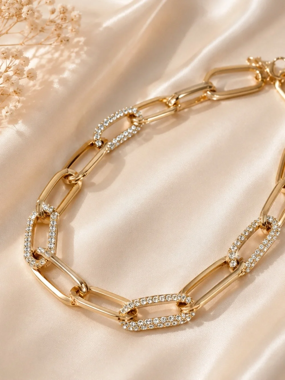 ✨ Gold Crystal Paperclip Link Statement Necklace